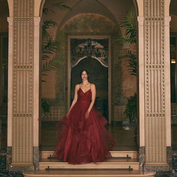 Terani Couture - V-Neck Glitter Ball Gown - Picture 1 of 4